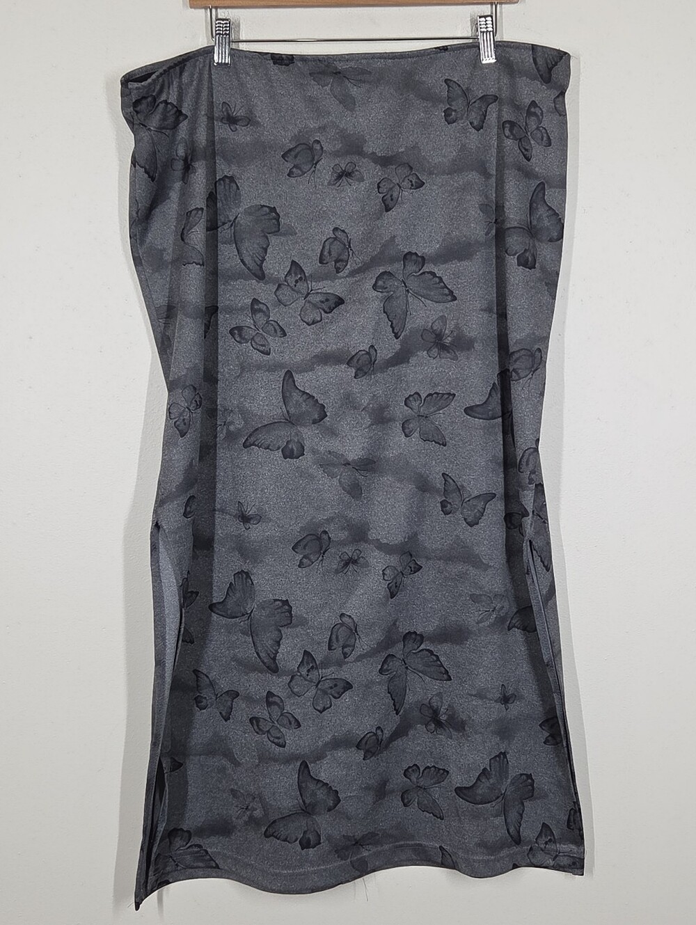 Vtg 90s Y2K Gray Butterfly Maxi Skirt Side Slits 22/24 Fairy Grunge Whimsigoth